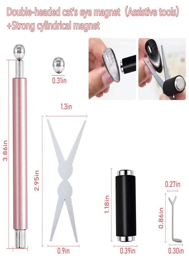 JERCLITY 4-Piece Cat Eye Magnet for Nails, Pink Dual-Head Cylinder Magnet, Magnetic Beads, Black Cylindrical Magnets, Scissor-Shaped and Y-Shaped Tools for Creating French and Heart Cat-Eye Effects - Image 2